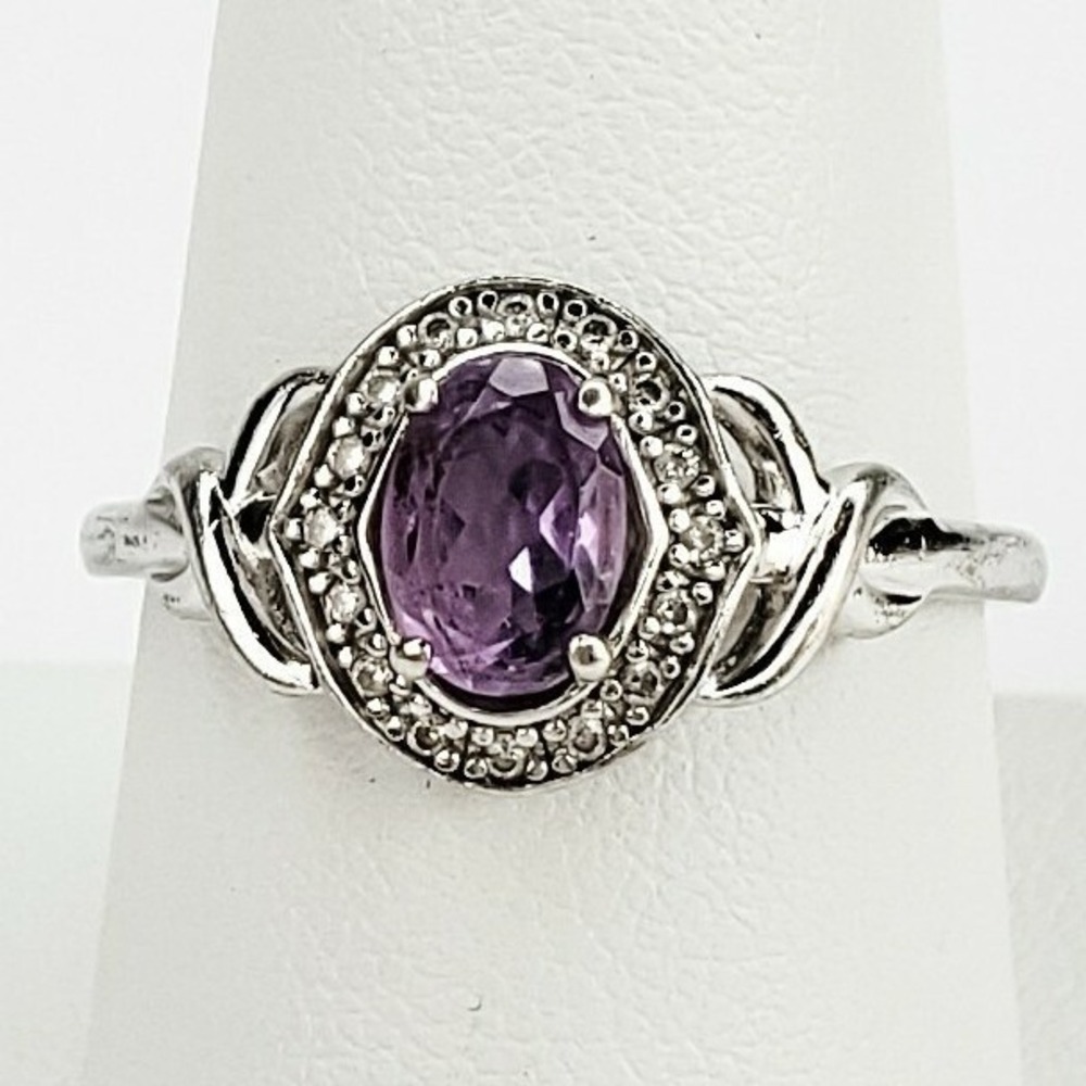 NVC Ring 925 Sterling Silver Size 9 Purple Amethyst Halo Knot Band Cocktail Ring